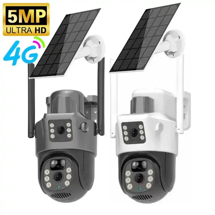 5MP 4G double objectif double écrans PIR suivi humain faible puissance réseau extérieur WIFI sécurité Surveillance IP PTZ CCTV caméra solaire