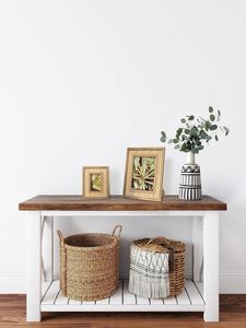 Marco DE FOTOS creativo de ratán y madera estilo playa costero bohemio 4x6 con soporte de mesa y pantalla de montaje en pared