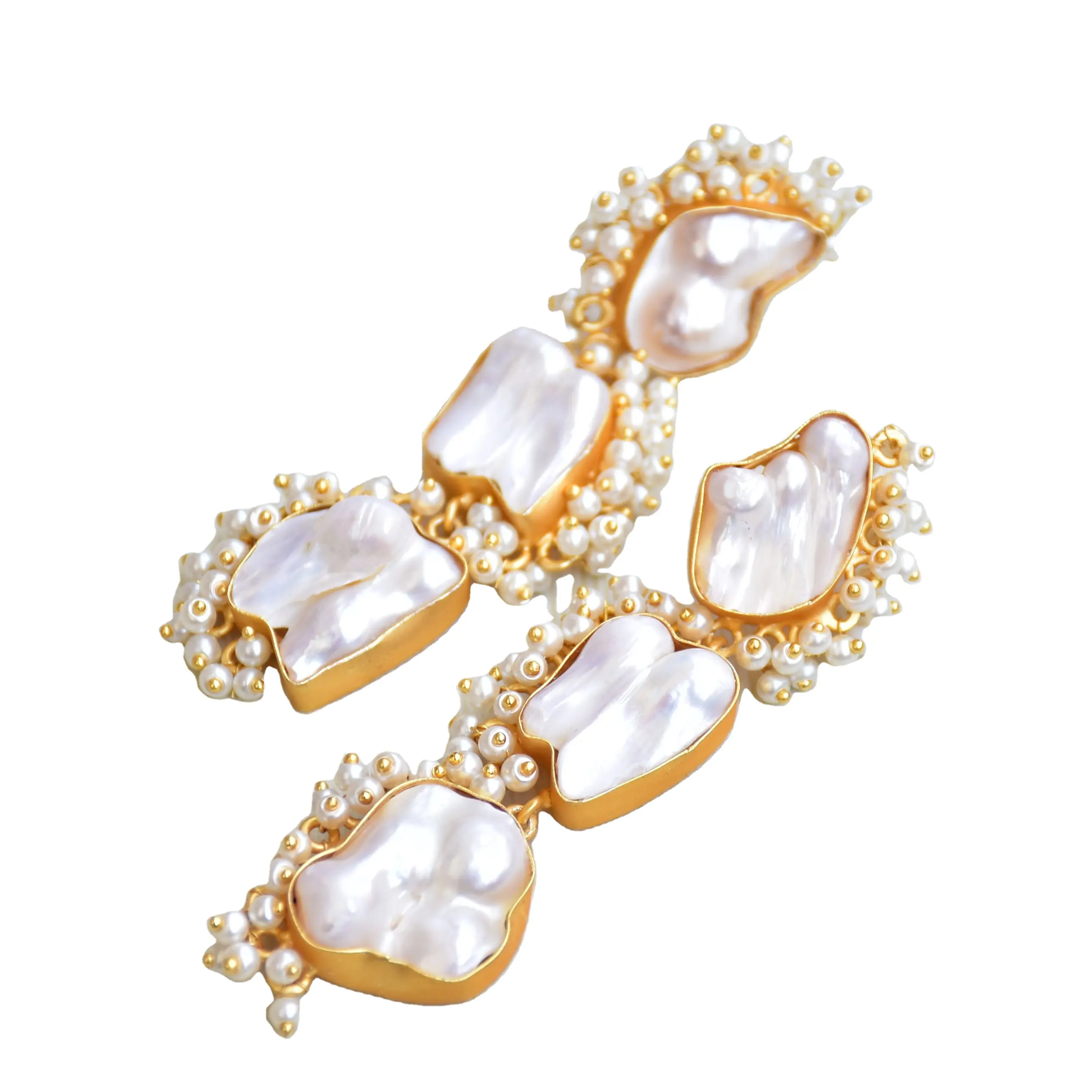 Anting-Anting Mutiara Barok Menjuntai Perhiasan Mutiara Emas Produsen dan Pemasok Grosir India untuk Perhiasan Mode Pengantin