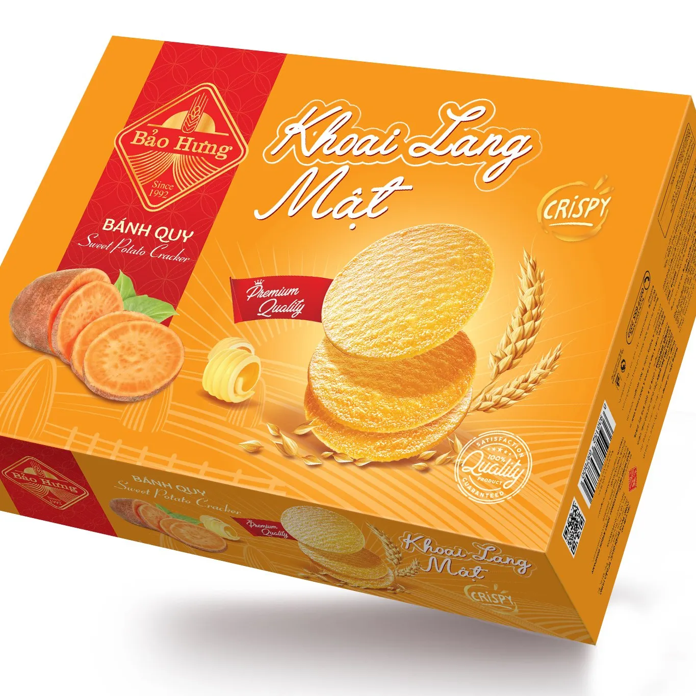 Marca de alta qualidade bao cracker doce batata sabor 368g caixa-delicioso cracker fino feito no vietnã