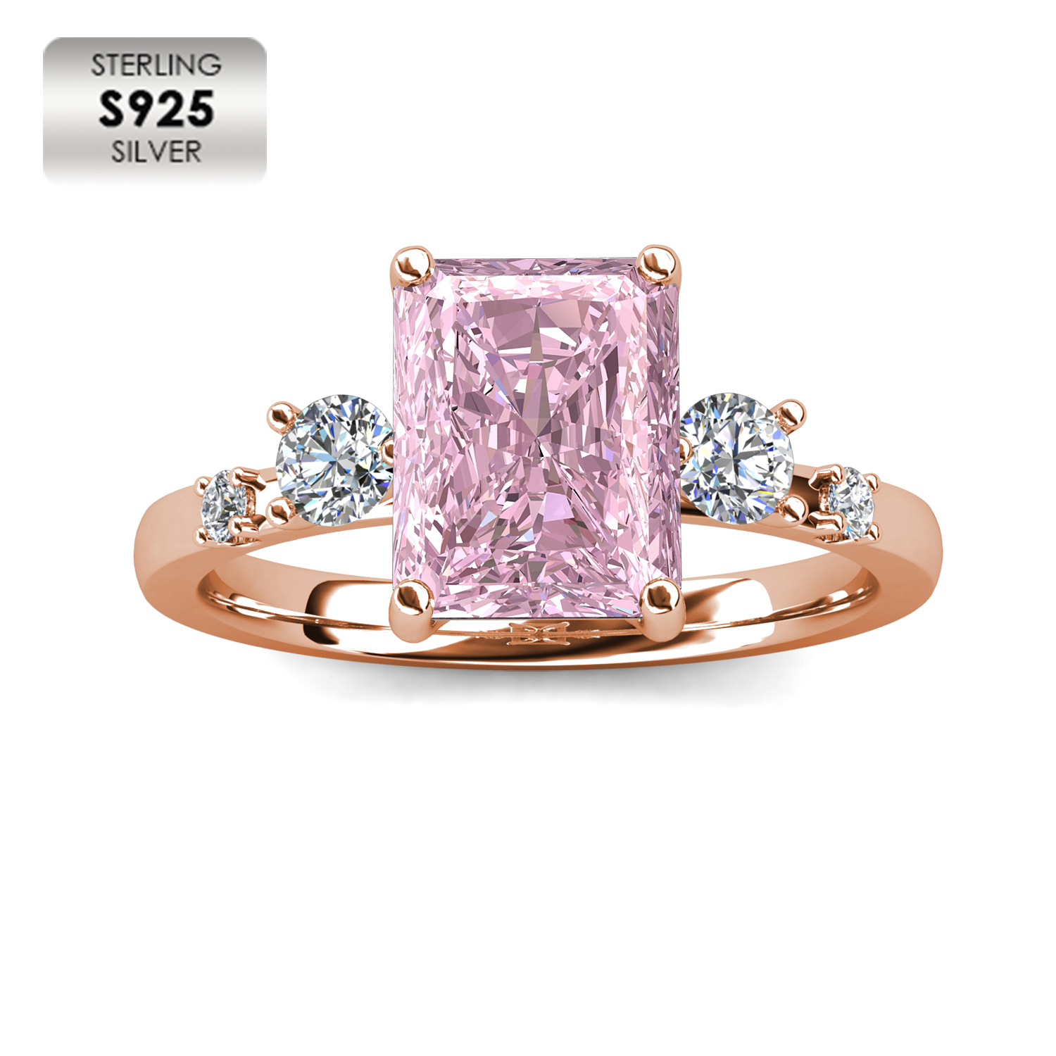 925 Silver 18K Rose Plated Fine Jewelry Statement Ring (Pink)