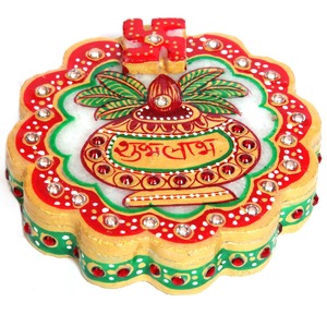 Chopra Marble Flower Shubh Labh手彫り彫刻石アイテムホームレディースオンラインショッピングギフト用の磨かれた装飾 - Product Image 1