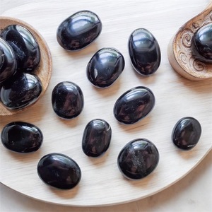 A + + kalite siyah obsidyen Palm taş şifa meditasyon için cilalı kristal akik ve çakra tarzında oyulmuş Feng Shui - Product Image 5