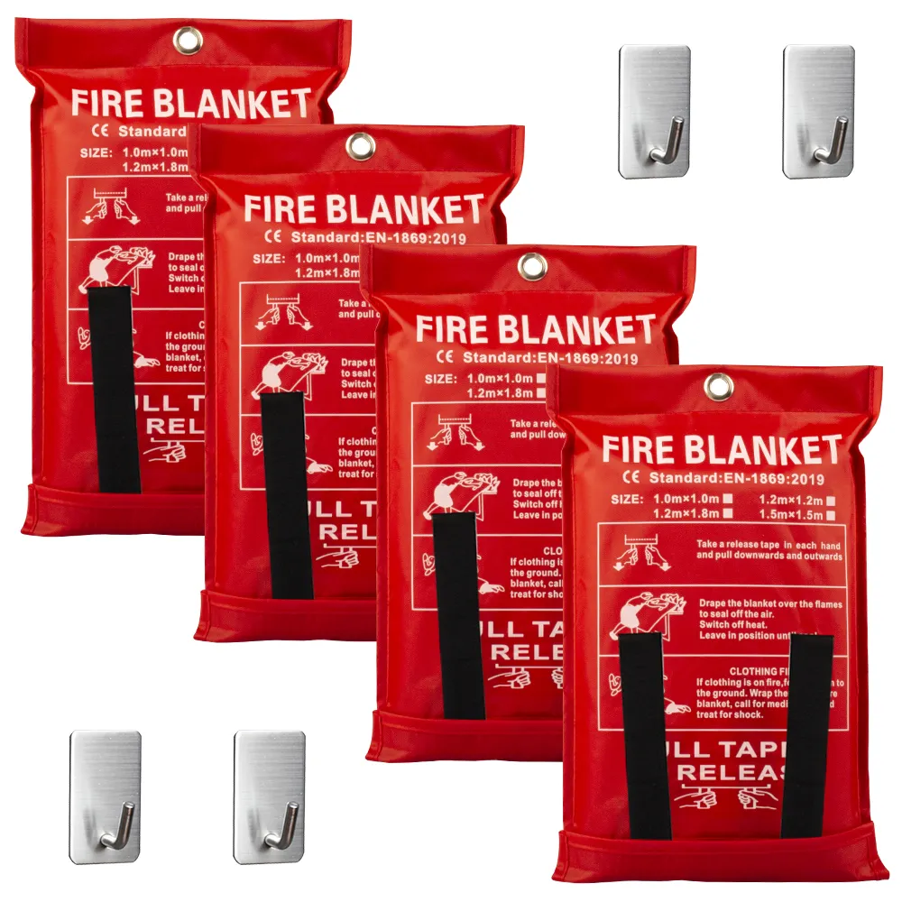 EN1869 2019 1 м х 1 м антипиреновое противопожарное одеяло из стекловолокна для дома и кухни