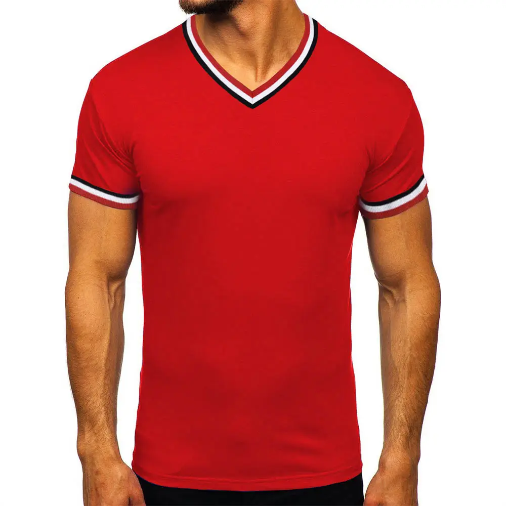T-shirt da uomo con collo a V Color Block maniche corte scollo a V Slim Fit Casual alla moda comode e leggere t-shirt elasticizzate