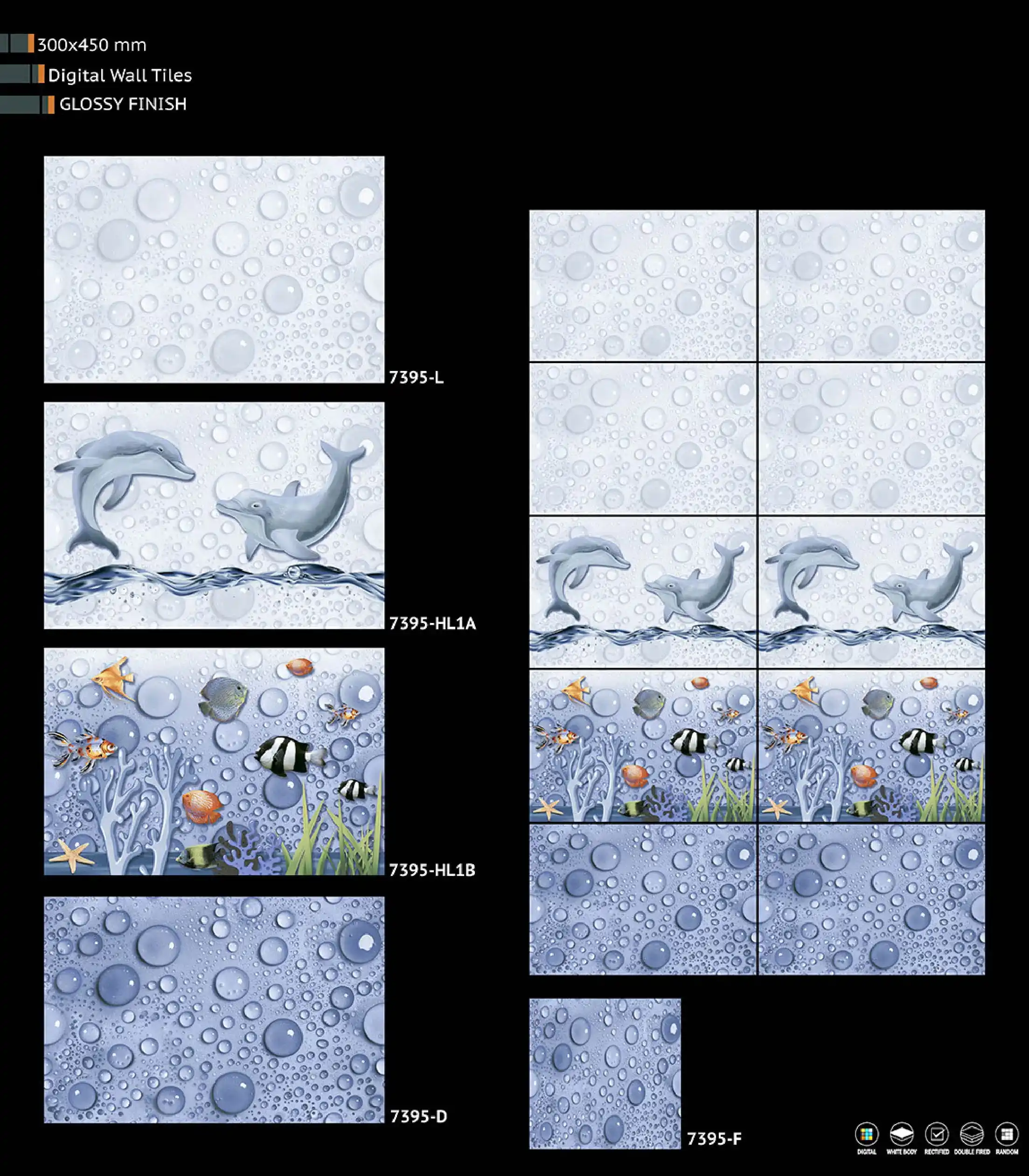 ceramic wall tiles new design for bathroom White blue color Wall Tiles 300x450mm with glossy surface