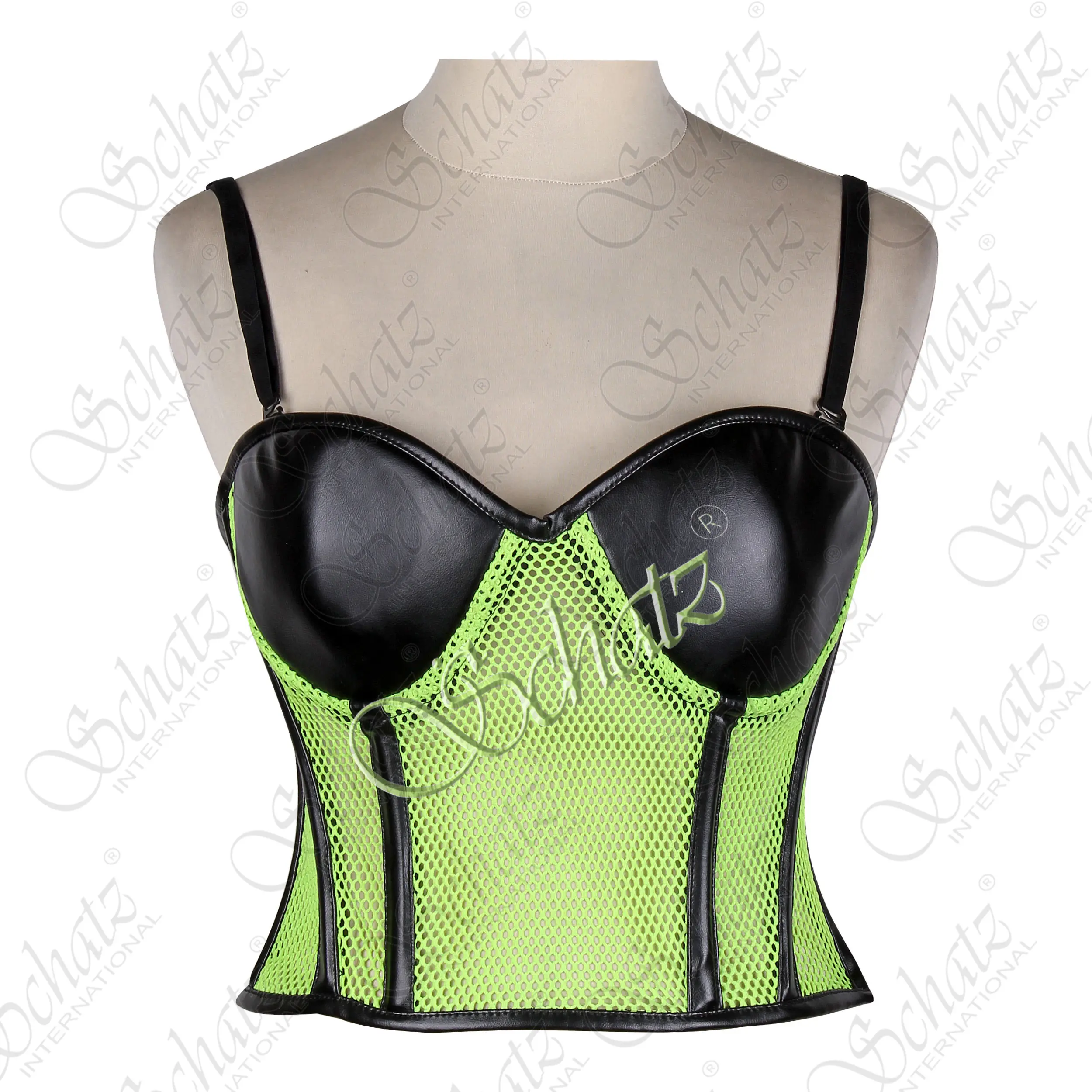 Da donna nero e verde Bustier Top in acciaio anello a rete da ragazza calda europea e americana con bretelle corta senza spalline