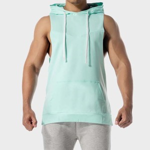 ノースリーブパーカー男性用ボディービル卸売ユニセックス軽量カスタマイズデザイン無地ノースリーブパーカージムウェア