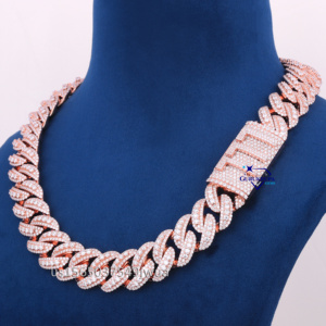 Miami Cuban 20mm 3 Rows Vvs Lab Grown Diamond 14k Solid Rose Gold Iced Out <strong>Big</strong> Round Custom Lock Cuban Link <strong>Chain</strong> for Men - Product Image 3