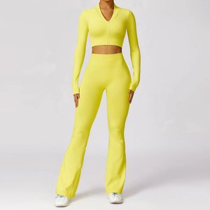Yüksek bel spor Tops ve Flare gecikme 3 adet kadınlar <span class=keywords><strong>i</strong></span>çin Set spor salonu Yoga egzersiz Yoga kadınlar <span class=keywords><strong>i</strong></span>çin Set
