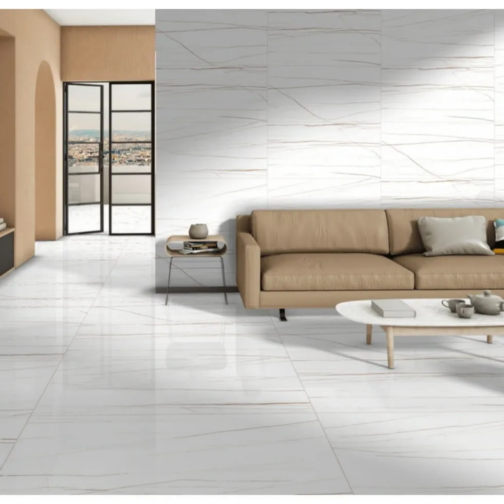 Carreaux de glaçure polis en porcelaine blanche 600x1200mm utilisation comme aspect de marbre décoratif de sol et de mur