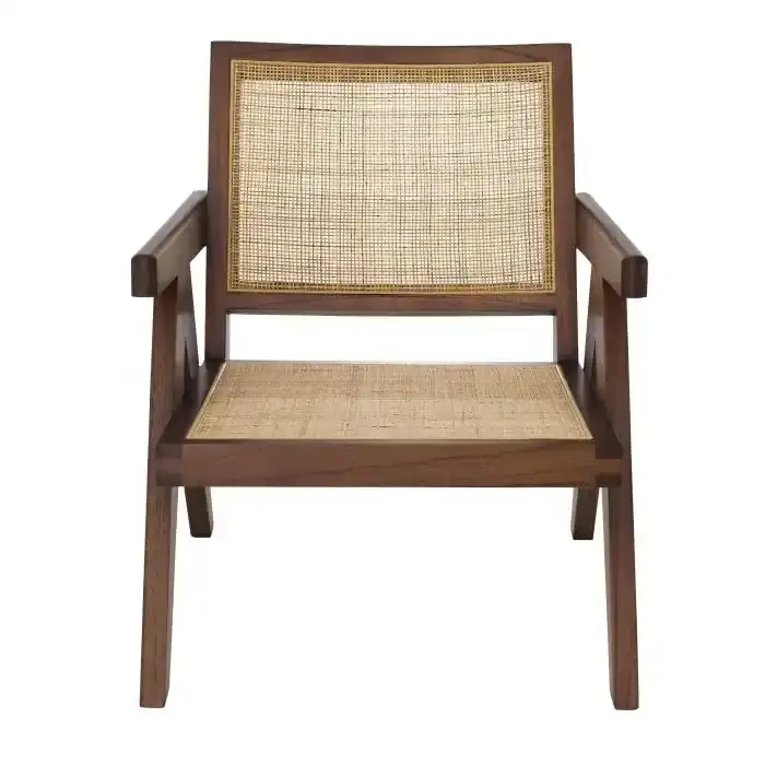 Colección de diseño, sillón de comedor tejido de ratán, estilo de granja, muebles de silla de mimbre de caña respetuosos con la naturaleza de madera