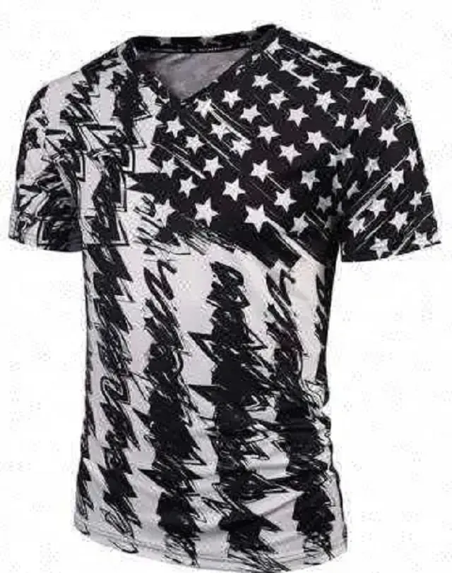 100% Baumwolle Stoff USA Country Flag Bedruckte T-Shirts mit V-Ausschnitt Design Bequeme Kleidung Casual Style T-Shirts für Männer