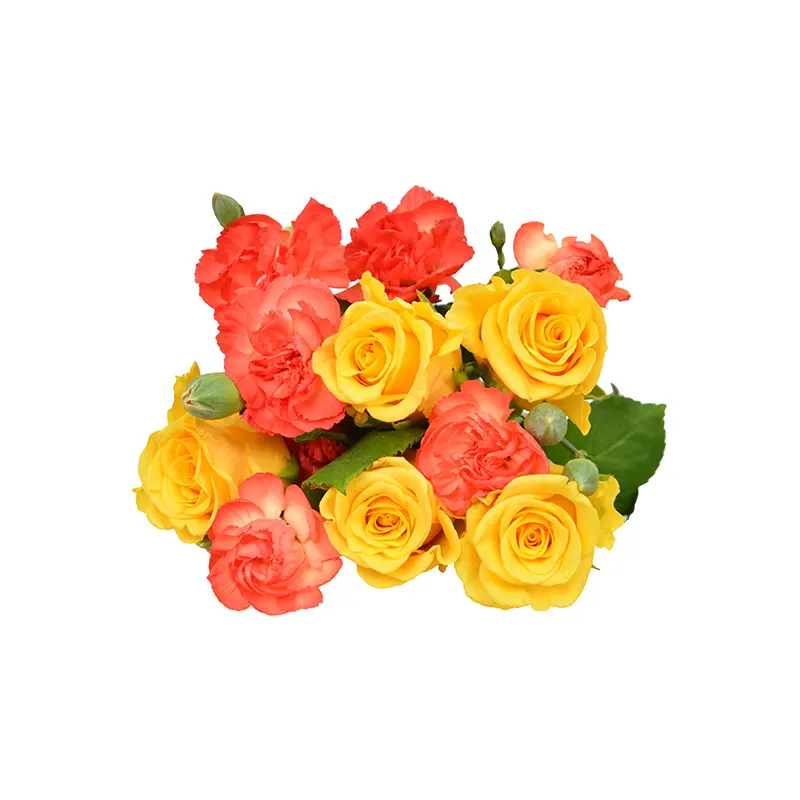ดอกไม้งานแต่งงานช่อดอกไม้สด kenyan ช่อกุหลาบสเปรย์สีส้มดอกคาร์เนชั่นและดอกไม้สีเหลืองขายปลีกขายส่ง