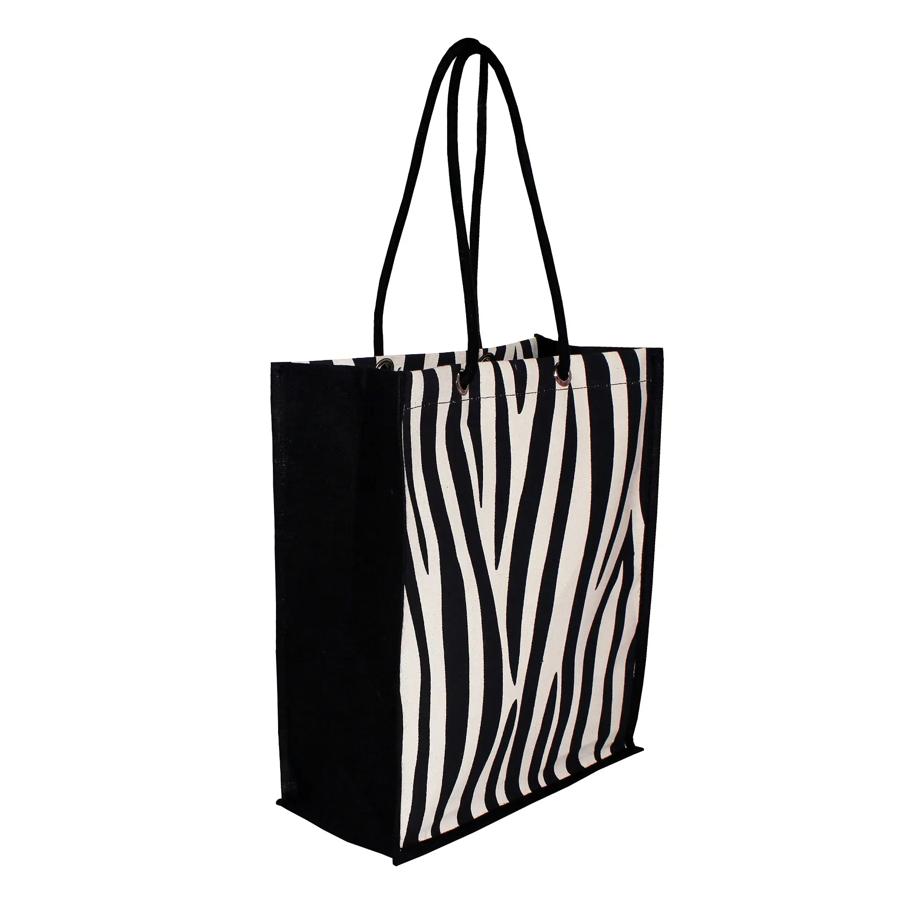 All New Customized Design Zebra Stripe Print PP Laminated 10 Oz Natural Cotton Canvas Shopping tote Bag For Women