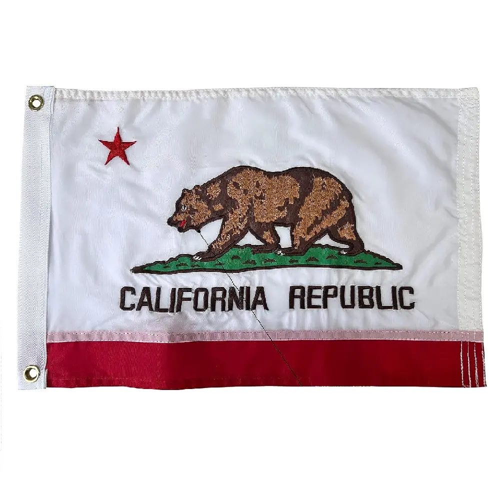 Drapeau de bateau de l'État de la République de Californie brodé double face de 12x18 pouces avec 2 œillets en laiton et 4 rangées de points inférieurs