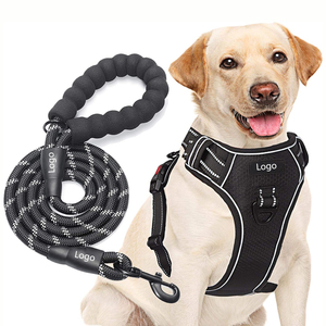 Harnais pour chien sans traction et ensemble de laisse noire gilet de harnais pour chiot robuste pour petits à grands chiens confortable et sécurisé - Product Image 1
