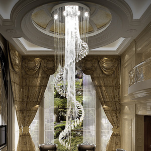 Modern lüks kristal avize uzaktan kumanda büyük dubleks yapı lamba Villa otel lobisinde merdiven boşluğu için Loft kolye ışıkları - Product Image 3