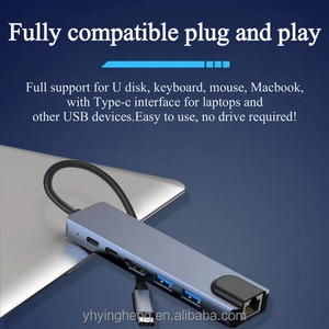 All-in-one 6-in-1 Type-C ฮับกับ RJ45อีเธอร์เน็ต2พอร์ต USB คู่ชาร์จ PD เอาท์พุท HDTV ในสต็อก - Product Image 4
