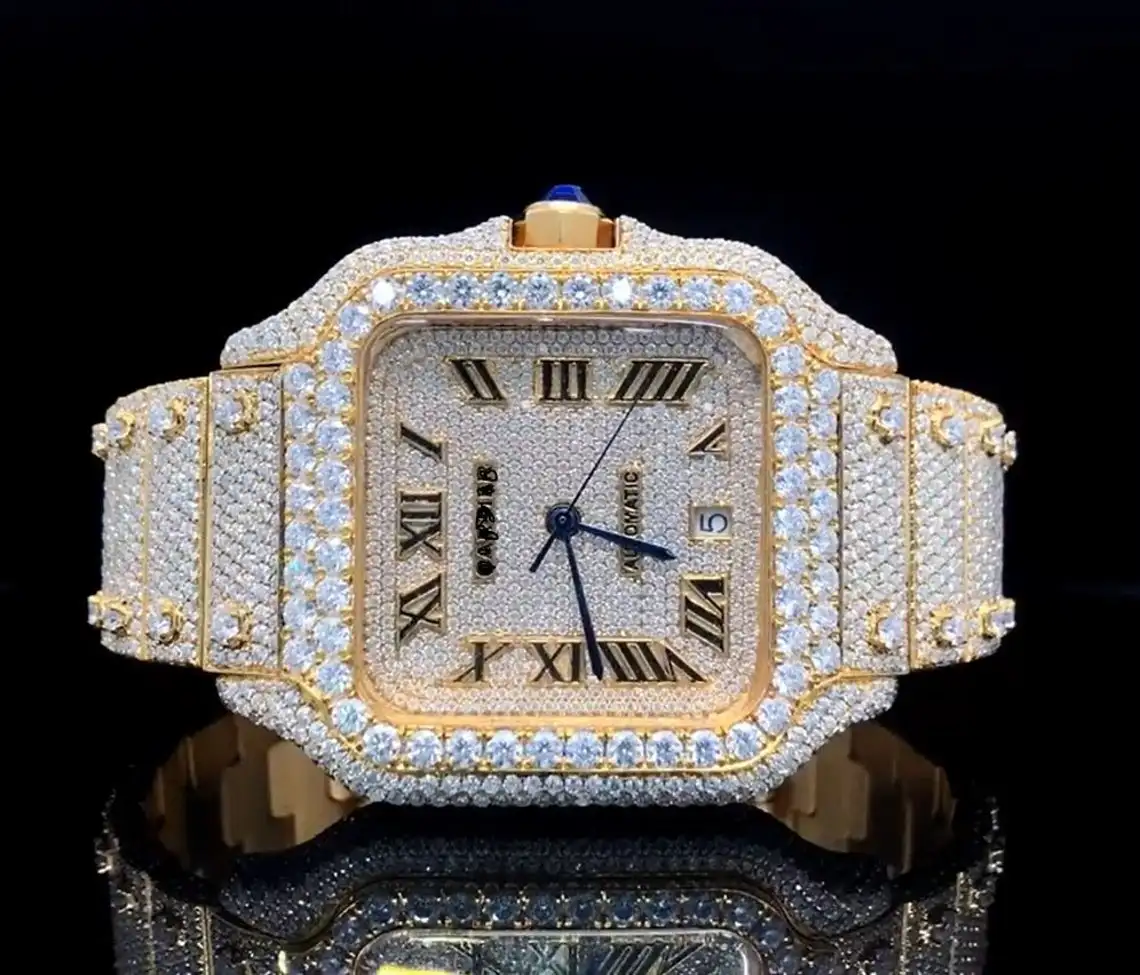 Jam tangan baja tahan karat pria wanita, arloji mekanis mewah kelas atas penuh Bling berlian VVS Moissanite Hip Hop Iced Out