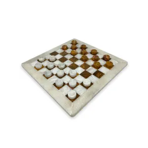 Mermer dama tahtası oyun seti, oniks dama seti, İngilizce taslaklar - Product Image 3