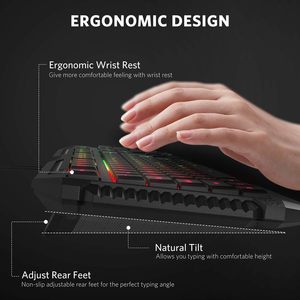 GRAN VENTA Combo de teclado y mouse para computadora gaming, teclados ergonómicos