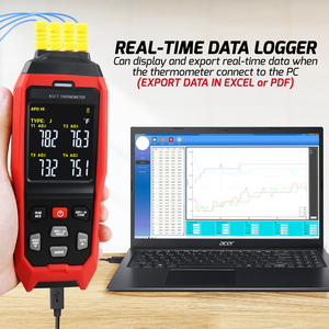 Termómetro termopar K/J/ T Datalogger Pantalla de 4 canales con registro de datos en tiempo real Alarma visible y compensación ADJ