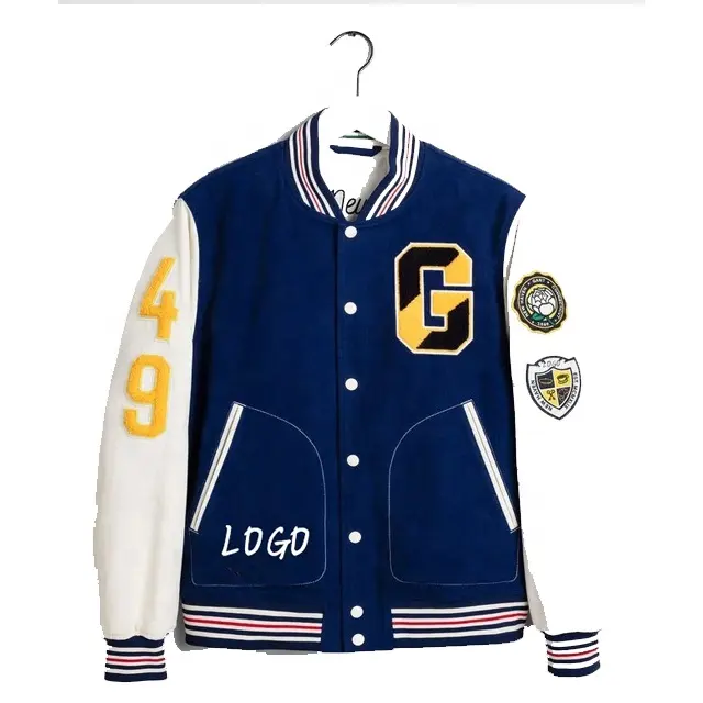 New Arrival Custom Embroidery Pure 100% Genuine Leather Men Cheap Letterman Varsity Jacket