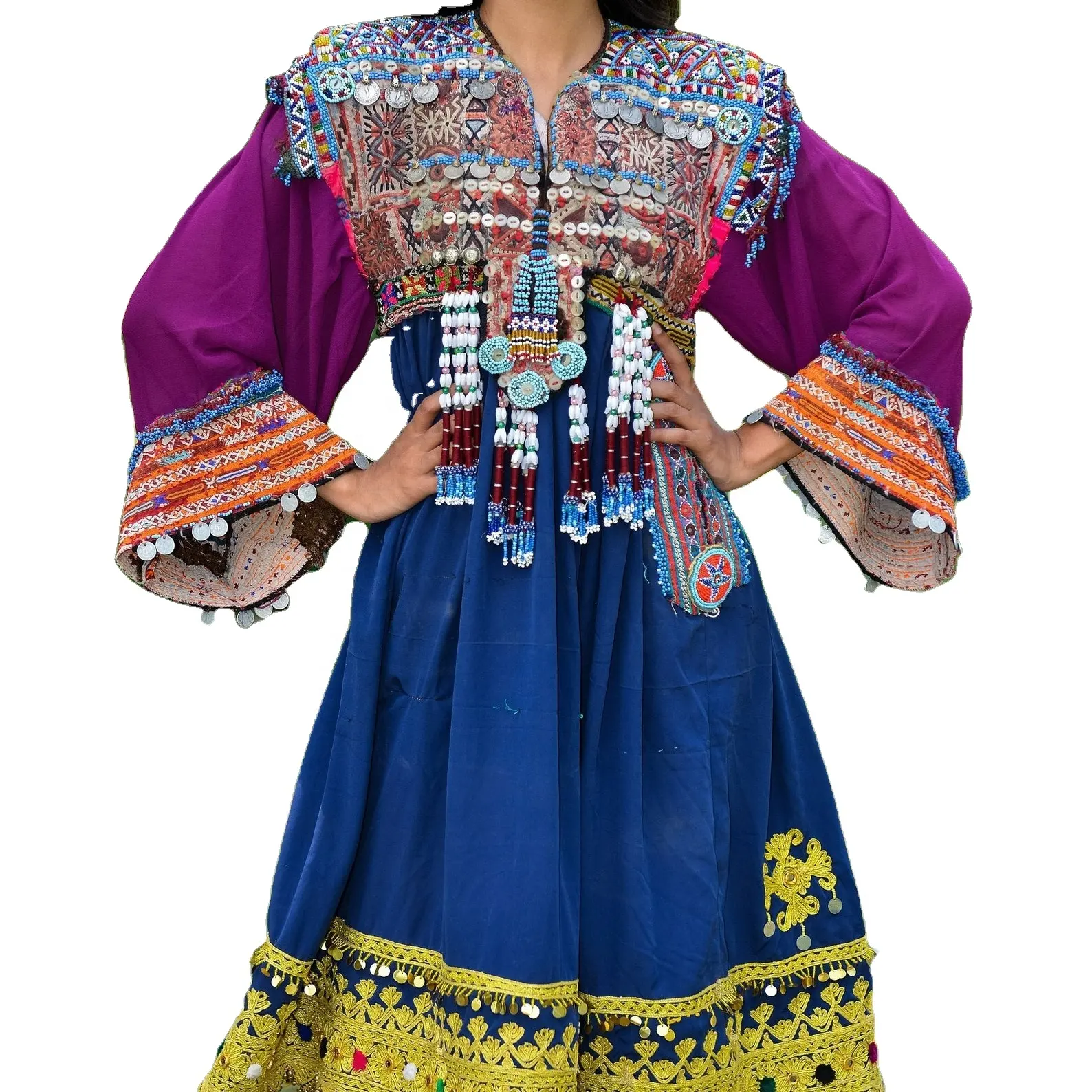 Robe kuchi vintage ethnique tribale, robe traditionnelle afghane/pakistanaise Kuchi fête multicolore vêtements traditionnels afghans