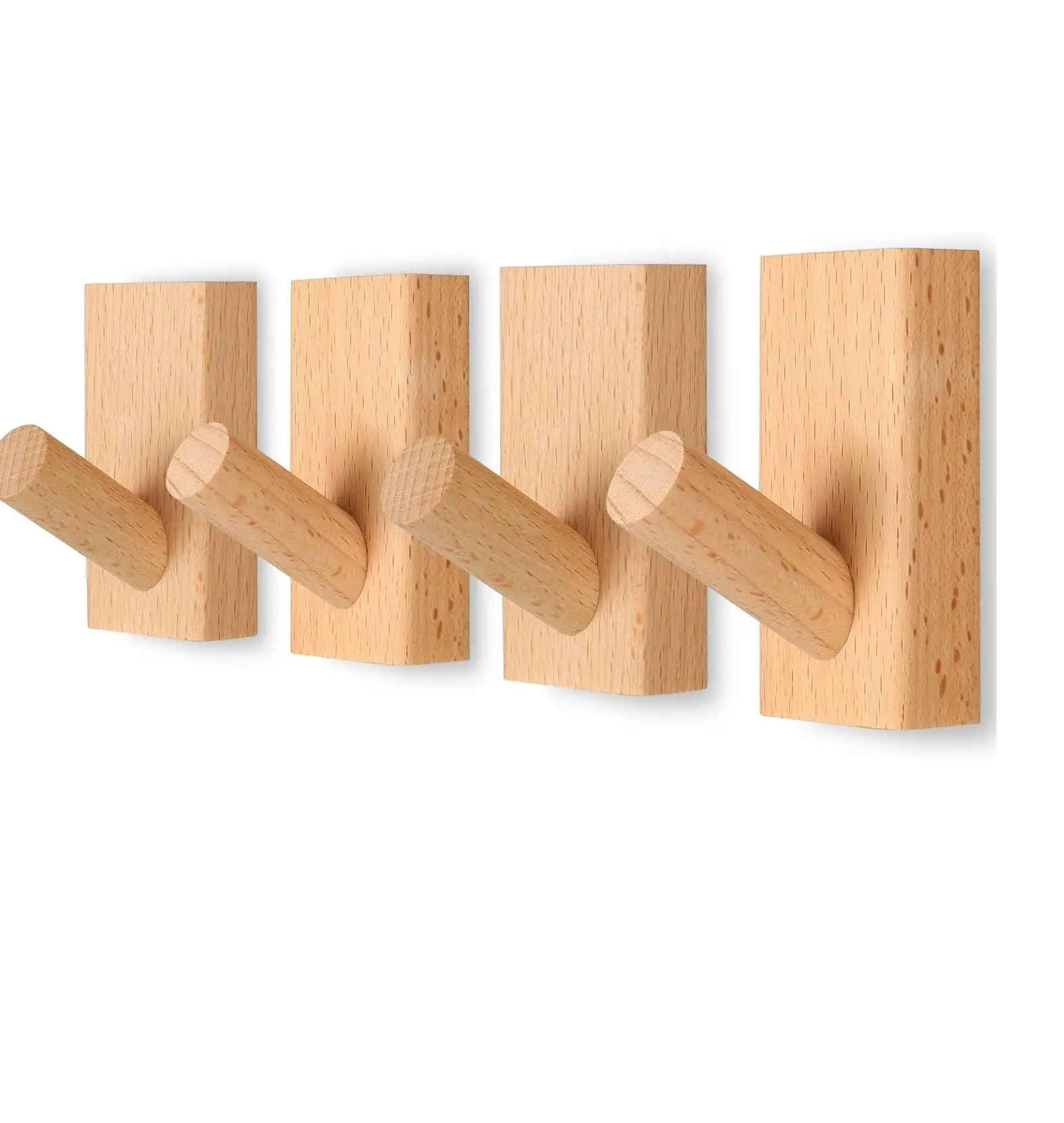 Деревянные настенные крючки, 4 упаковки, деревянные крючки для пальто из бука, настенные крючки для деревенского дома, прочные, декоративные крючки ручной работы