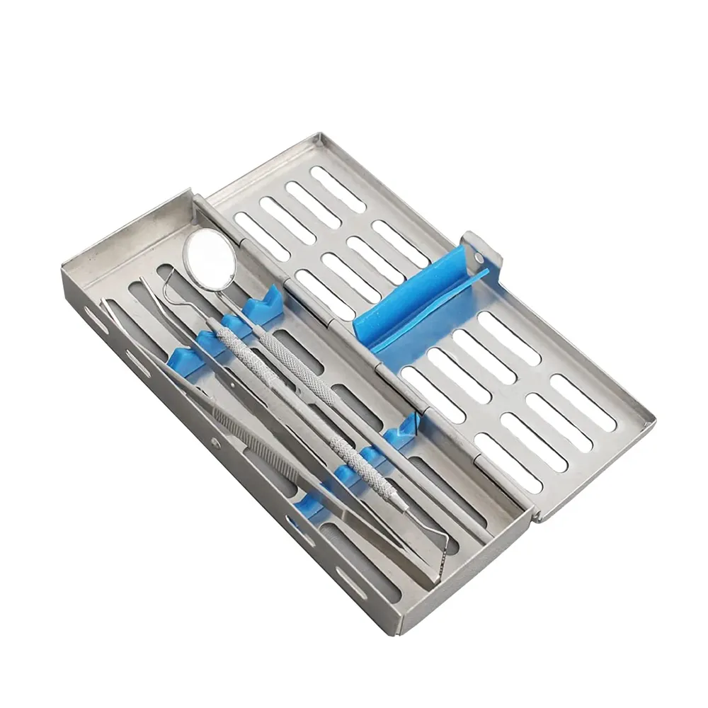 Caja de esterilización de instrumentos Estante de acero inoxidable Quirúrgico Autoclavable Cassette dental Lima Burs Bandeja de desinfección Herramienta