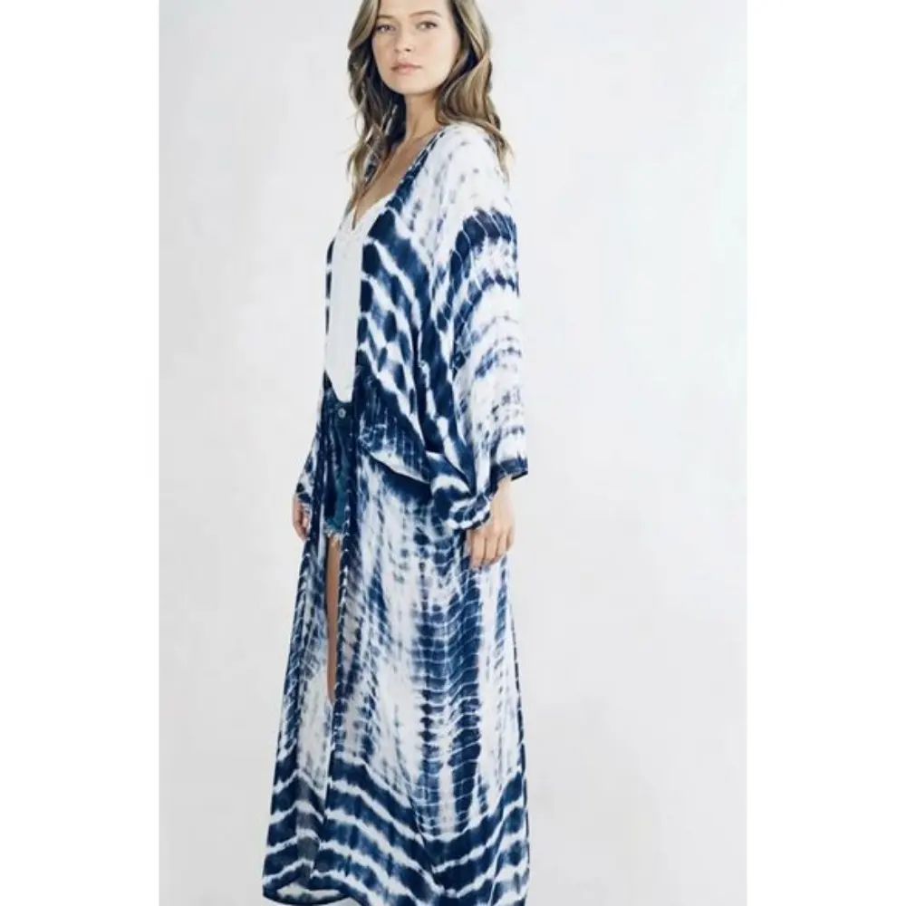 Best selling Tie Dye Rayon Long Kimono Dress Boho Lady Beach Summer Holiday Cover Up Resort Wear Women's Collection