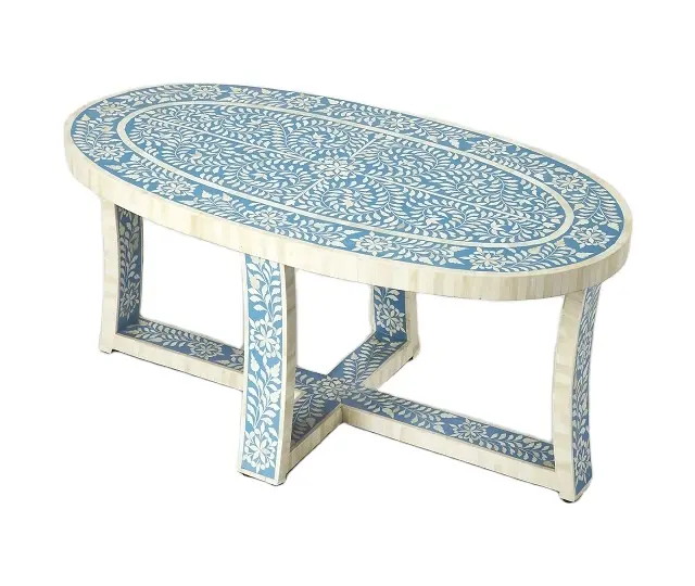 best quality handmade luxury Real bone inlay rounded coffee table furniture manufacturer in India by gm impex