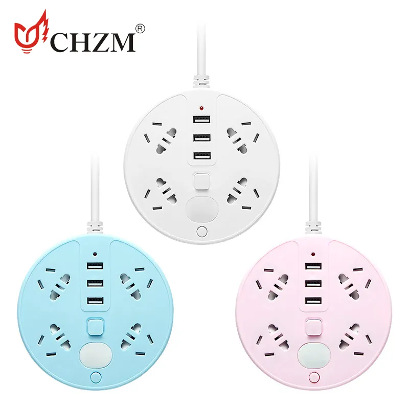New Item Multi-function Plug-in Board Round Usb Port Surge Protector Extension Cord Power Strip