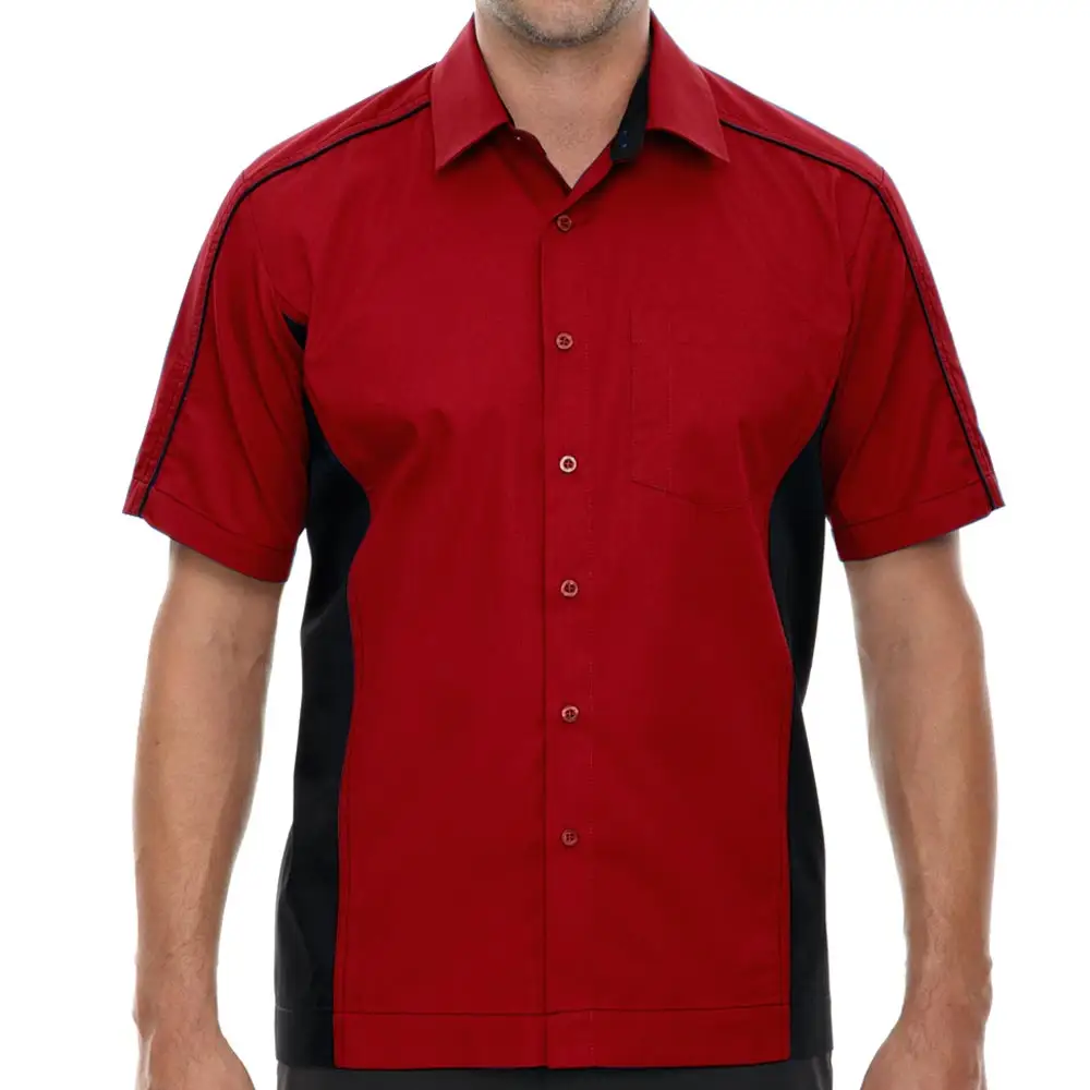 Heren Bowling Shirt Korte Mouw Knoop Zomer Klassiek Strand Shirt Personeel Uniform Shirt