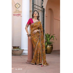 Indian Wholesaler's Stylish Floral Printed Pure Viscose Dola Silk <strong>Sari</strong> Ladies' Ethnic Saree for Wedding Parties - Product Image 1