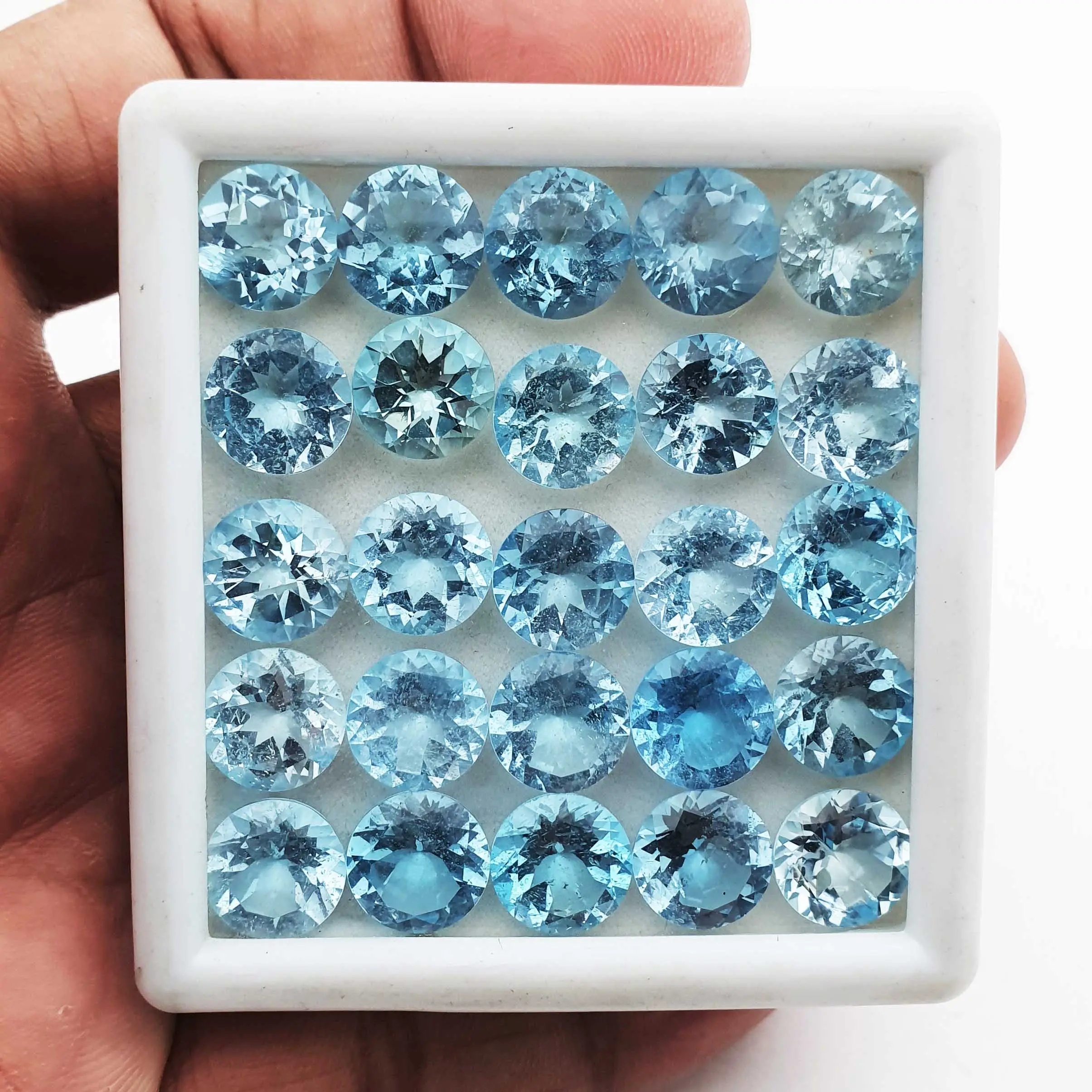 Lot de pierres précieuses rondes mixtes de topaze bleue, topaze naturelle bleue de ciel pour la fabrication de bijoux, topaze à facettes, pierres précieuses en vrac de 2 à 30 mm