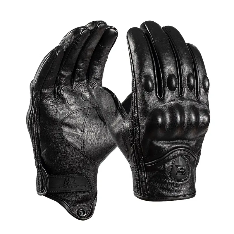 Luvas De Couro De Moto Luvas Impermeáveis Knuckle Proteção Motocicleta Clássica Luvas com Palm Sliders SHGS009