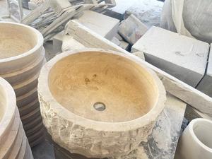 2025天然石材水槽石灰华大理石石灰石水槽100% 天然石材圆形水槽洗手盆沐浴哑光厨房用火鸡