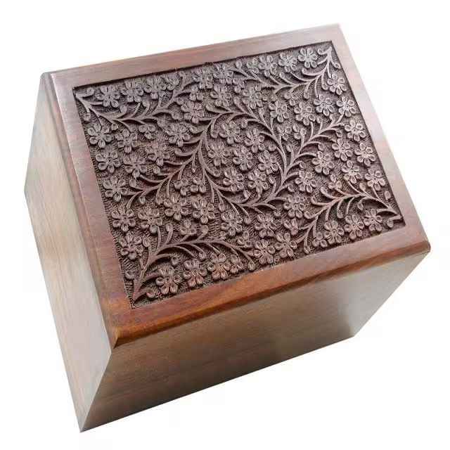 Premium Exquisite Rectangle Rosewood Handcrafted Floral Carved Wooden Keepsake Box Elegant Storage f