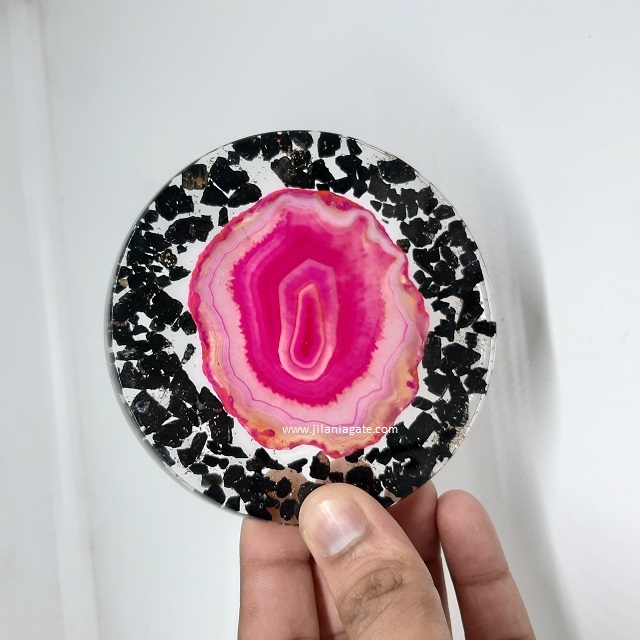 Black Tourmaline With Pink Coaster