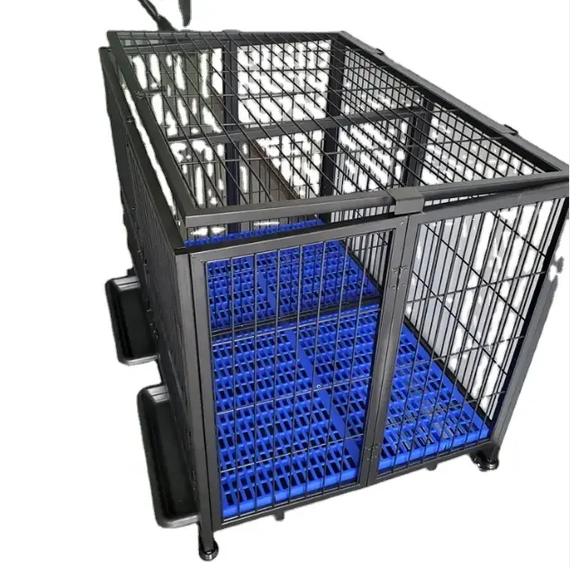 Cages à chien en acier inoxydable avec roues, grand chenil pliable en métal en acier inoxydable pour chien