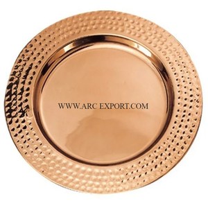 锤打铜抛光餐具装饰充电板优质大尺寸金属铜材料家用电镀 - Product Image 5