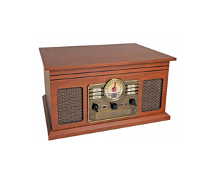 Nostalgic 6-in-1 BT Record Player Multimedia Center with Built-in Speakers 3-Speed Turntable CD and Cassette Player FM Radio - Product Image 1