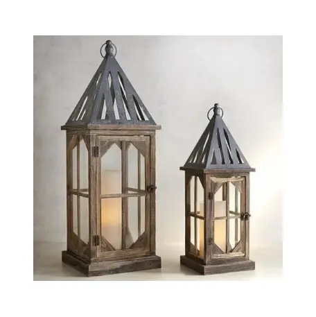 Lanterna di legno e vetro di Mango di Design personalizzato fornitore lanterna di candela di vetro e legno di Mango dal Design antico