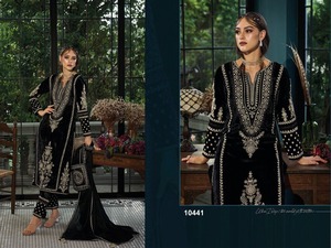 设计师刺绣紫色蓝色天鹅绒Salwar Kameez三件套，配有现成的Kurta Palazzo和Dupatta派对服装