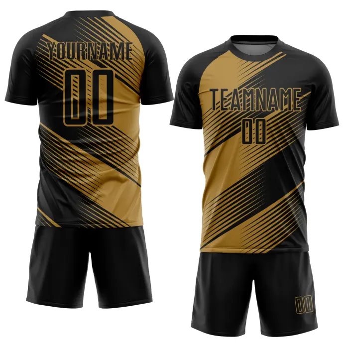 Uniforme de fútbol de poliéster transpirable de secado rápido personalizado adulto viejo Oro Negro sublimación Jersey traje para ropa de fútbol
