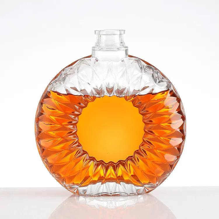 Impresión de logotipo redondo transparente 700ml750ml Botella de vidrio de licor vacía para Olso Vodka Gin Rum Brandy Spirit Super Flint Botellas de licor