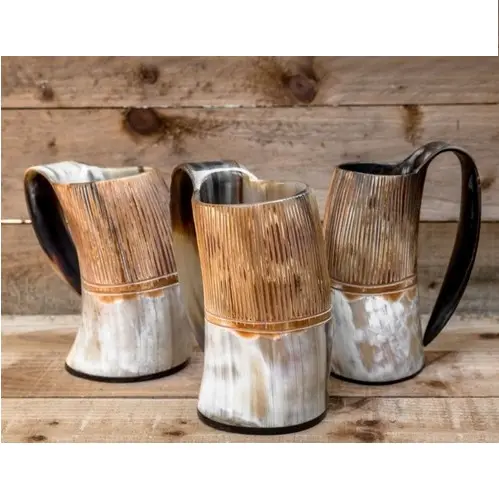 Latest Design Buffalo Horn Mug with Handle in Antique Style High Quality Royal Straight Handcrafted Natural Double wall beer