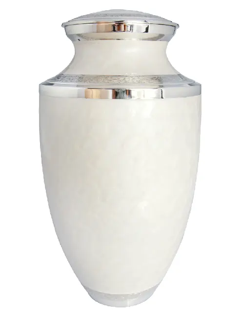 Urnas de cremación de forma redonda de aluminio, suministros funerarios modernos, con acabado de esmalte, galvanoplastia de plata